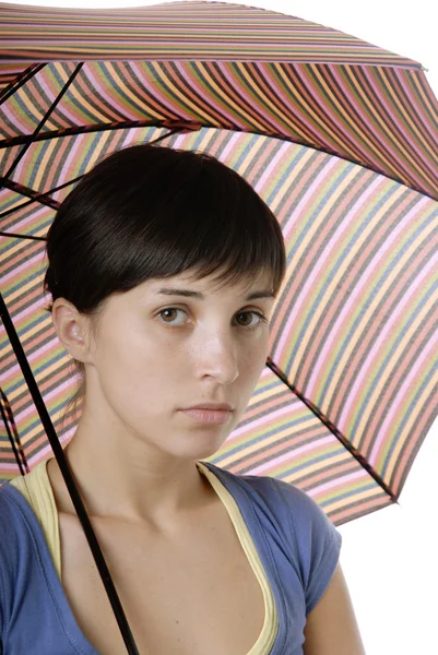 Menina morena nova com guarda-chuva — Fotografia de Stock