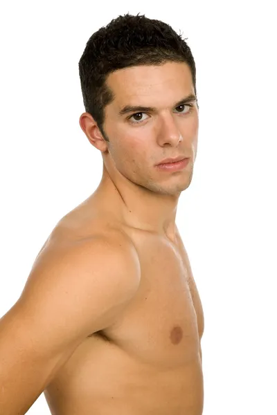 Joven hombre desnudo casual aislado en blanco —  Fotos de Stock
