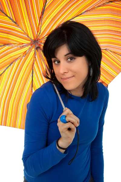 Young brunette girl with umbrella — Stock Photo, Image