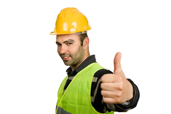 Foreman with yellow hat isolated on white background Royalty Free Stock Images