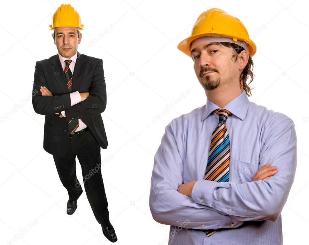 Two workers isolated in a white background