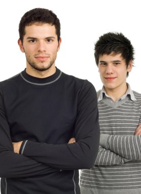 iki genç casual adam portresi, üzerinde beyaz izole