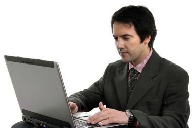 genç adam ve ile çalışma olduğunu laptop