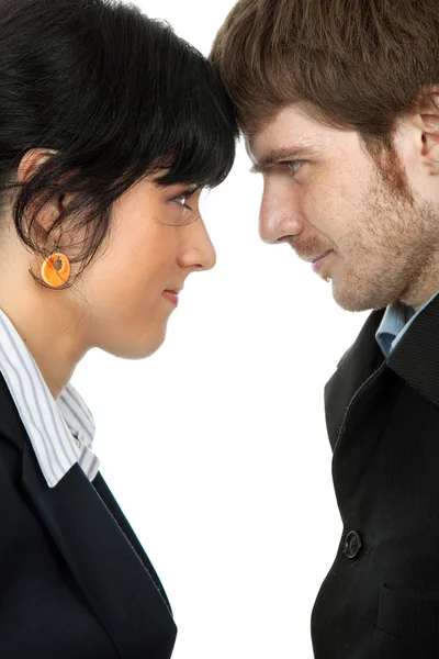 Beyaz arka plan üzerinde izole iş genç Çift