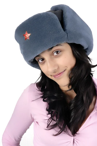 Young girl with a russian hat — Stock Photo, Image