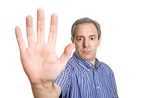 Mature man making stop with his hand — Stock Photo, Image