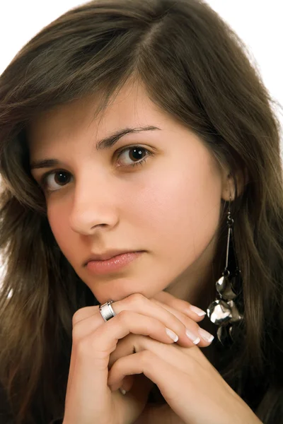 Young beautiful pensive woman close up — Stock Photo, Image