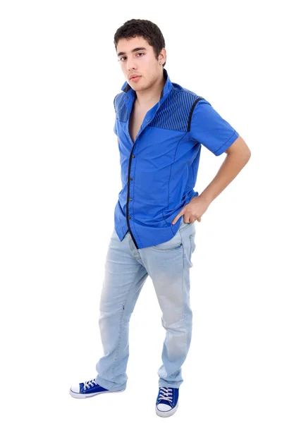 Young casual man full length, isolated on white background — Stock Photo, Image