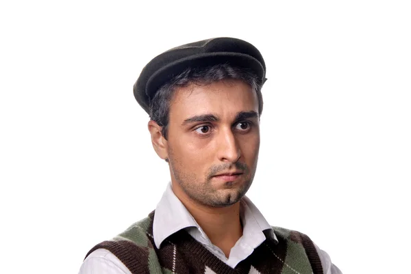 Retrato de hombre casual con sombrero en fondo blanco — Foto de Stock
