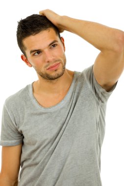 Genç casual adam baş ağrısı ile