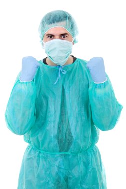 Beyaz arka plan üzerinde izole genç erkek doktor