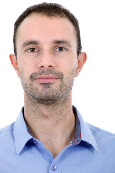 Young casual man portrait, isolated on white