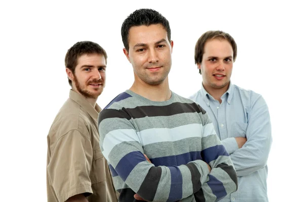 Drie casual mannen geïsoleerd op witte achtergrond — Stockfoto