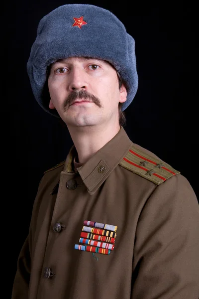 Young man dressed as russian military — Stock Photo, Image