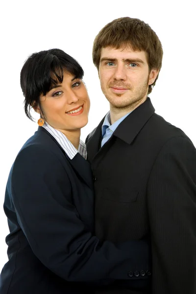 Fiatal üzleti pár, az elszigetelt fehér background — Stock Fotó