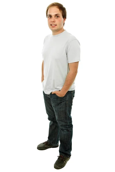 Jovem casual homem de corpo inteiro em um fundo branco — Fotografia de Stock