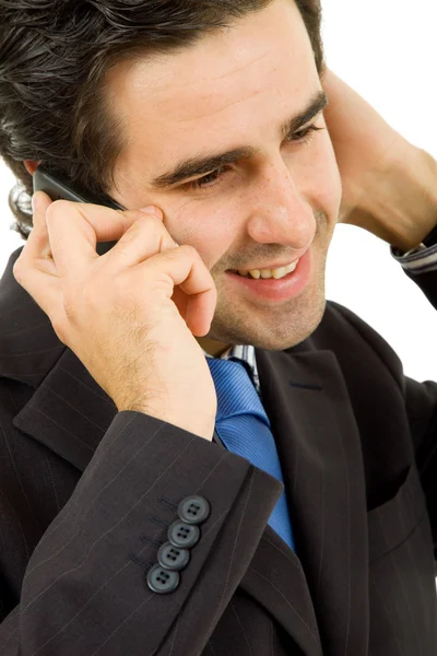 Junger Geschäftsmann am Telefon, isoliert — Stockfoto