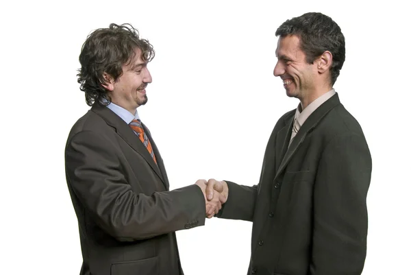 Uomini d'affari che si stringono la mano isolati su uno sfondo bianco — Foto Stock