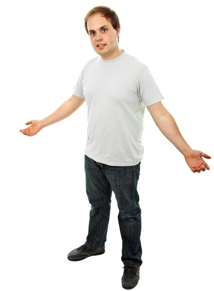 Young casual man full body in a white background — Stock Photo, Image