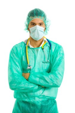 Beyaz arka plan üzerinde izole genç erkek doktor