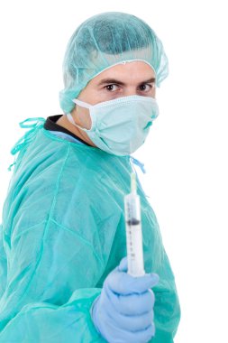 Beyaz arka plan üzerinde izole genç erkek doktor