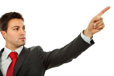 parmağıyla işaret eden bir takım genç iş adamı