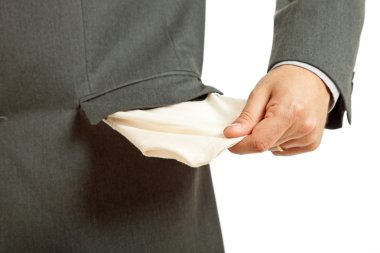 beyaz izole cebinde boş tutan adam