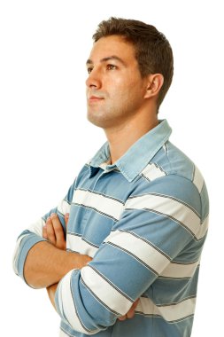 düşünme, üzerinde beyaz izole genç casual adam