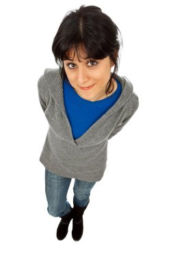 Genç, güzel bir kadın, beyaz tenli.