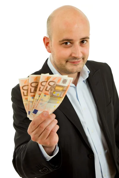 Young happy businessman, on a black background — Stock Photo, Image