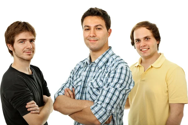 Drie casual mannen geïsoleerd op witte achtergrond — Stockfoto