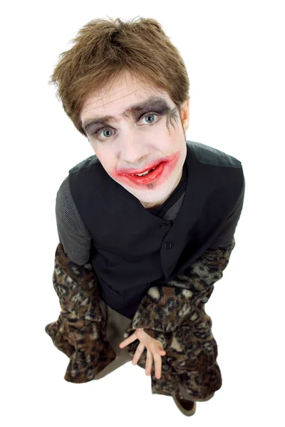 Young man dressed as joker, isolated on white — Stock Photo, Image