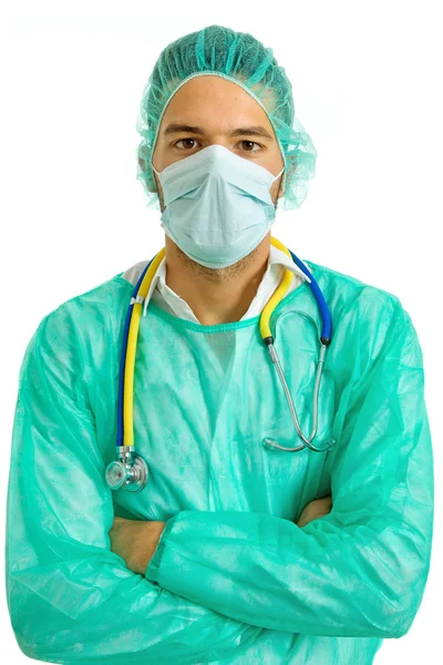 Médico varón joven, aislado sobre fondo blanco —  Fotos de Stock