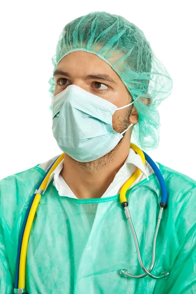Jonge mannelijke arts, geïsoleerd op witte achtergrond — Stockfoto
