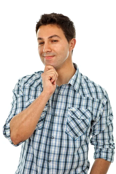 Feliz joven retrato de hombre casual, aislado en blanco — Foto de Stock