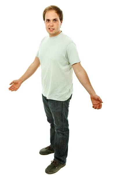 Молодий випадковий чоловік повне тіло на білому тлі — стокове фото