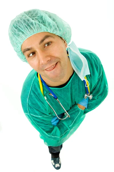 Młody lekarz głupie, pełnej długości, na białym tle — Zdjęcie stockowe
