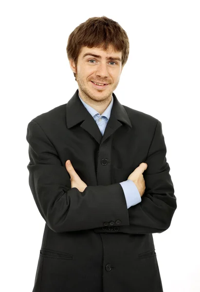 Retrato de homem casual jovem feliz, isolado em branco — Fotografia de Stock