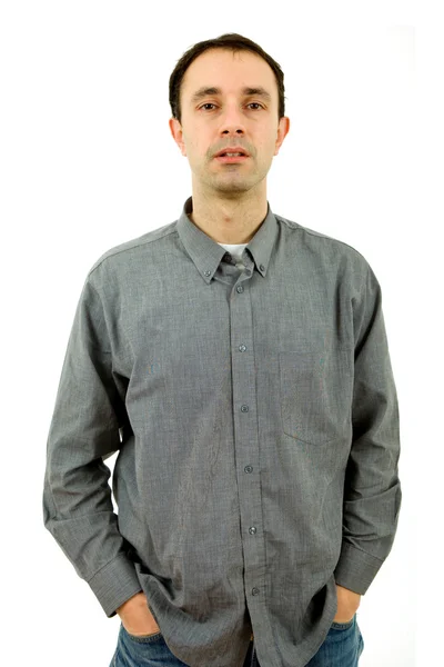 흰색 절연 잠겨있는 젊은 남자의 스튜디오 그림 — 스톡 사진