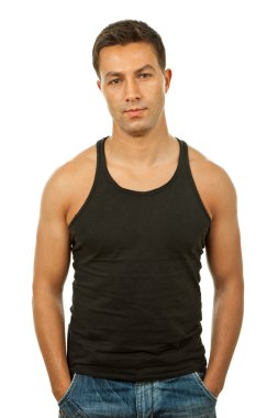 Genç, sıradan bir adam portresi, beyaz üzerinde izole edilmiş.