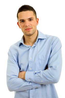 Beyaz bir arka plan genç casual adam portresi