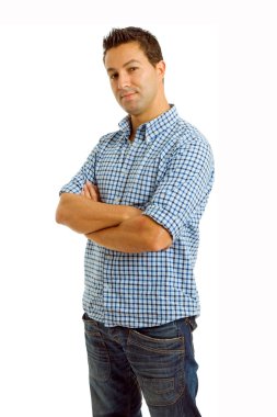 Beyaz bir arka plan genç casual adam portresi