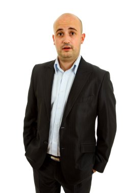 sürpriz bir genç adam, üzerinde beyaz izole stüdyo resmi