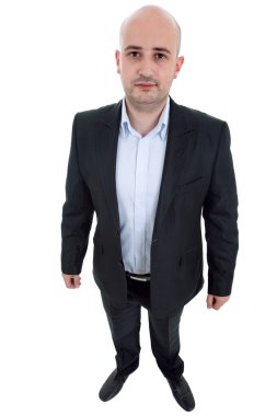 Beyaz arka planda genç, sıradan bir adam.