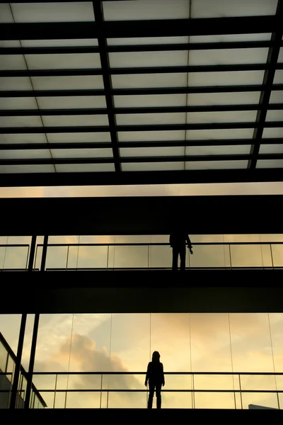 No edifício moderno ao pôr-do-sol — Fotografia de Stock