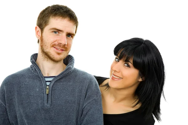 Junge lässige Paar zusammen, isoliert auf weißem Hintergrund — Stockfoto