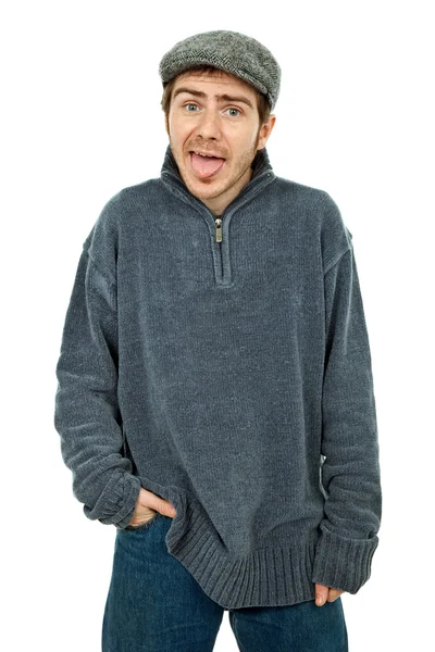 Young silly casual man portrait in a white background — Stock Photo, Image