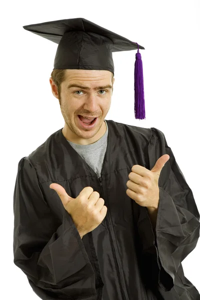 Jovem feliz após a sua formatura, isolado em branco — Fotografia de Stock