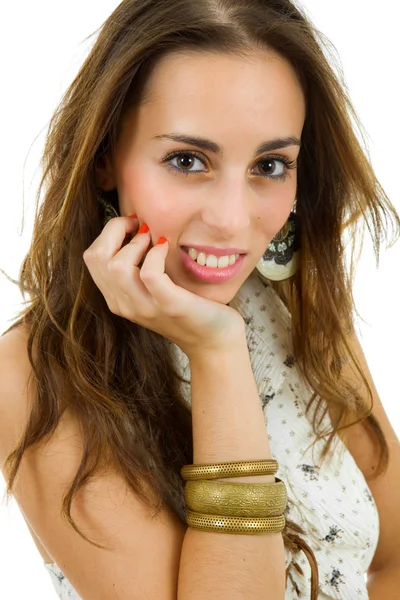 Retrato de mujer hermosa joven, aislado en blanco —  Fotos de Stock