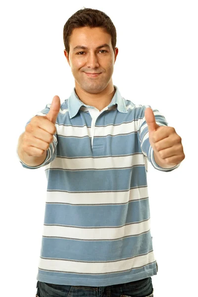 Young casual man going thumbs up — Stock Photo, Image